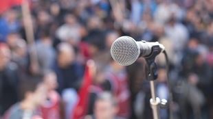 microphone in front of crowd