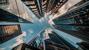 Looking up view on financial buildings