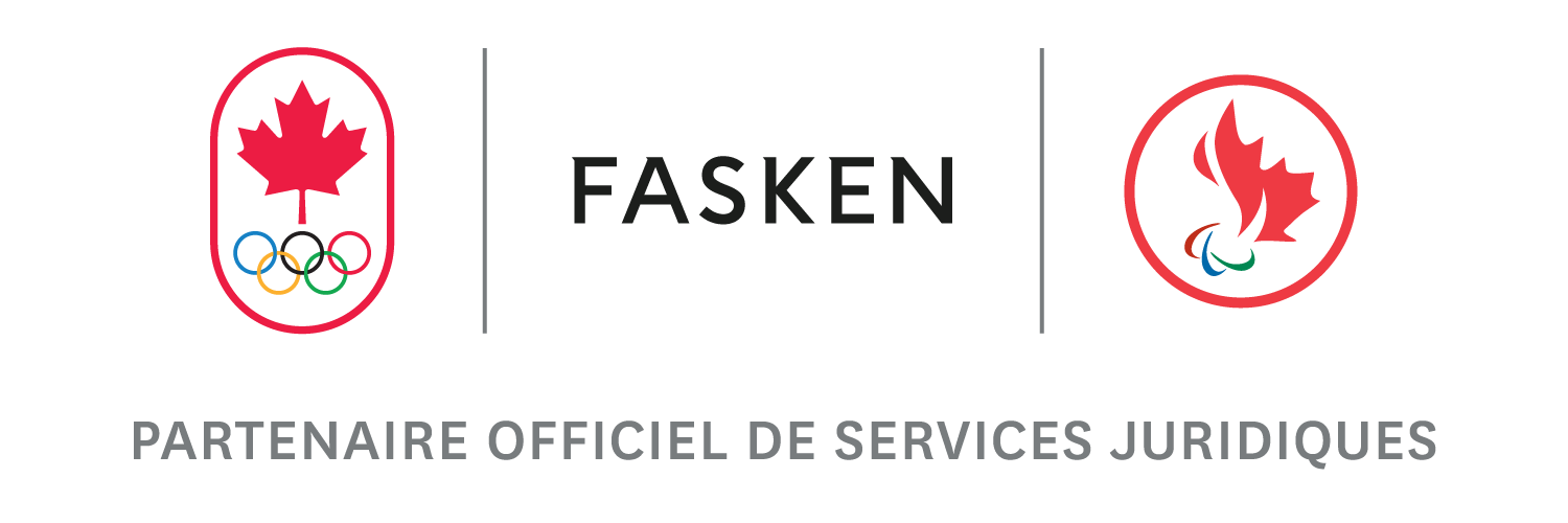 Fasken partenaire officiel de services juridiques. Logo canadien olympique et paralympique.