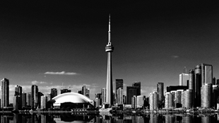 Toronto skyline in black and white