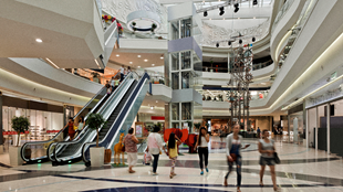 Wide angle view of a shopping mall