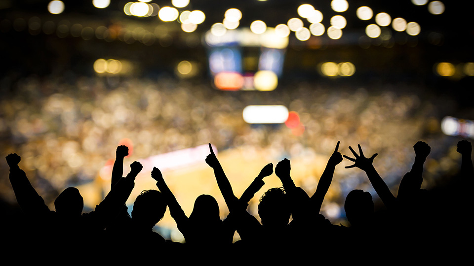 silhouettes of spectators at a sports game