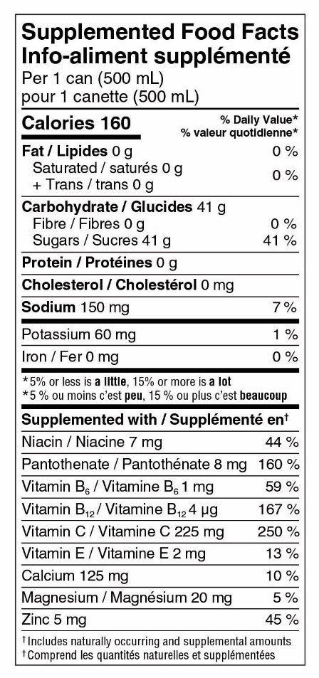 Supplemented Food Fact Label Example