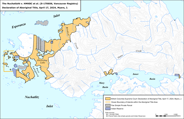 Map to show Aboriginal title had been proven over 11 km2 